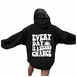 Generisch Hoodie Damen Kapuzenpullover Brief Druck Kapuze Langarm Casual Hoodie Sport Hoodie (Black, L)