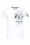 Camp David Herren T-Shirt mit V-Neck und Label Prints Opticwhite, XXL