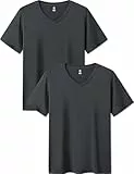 LAPASA Herren Micro Modal T-Shirt 2 Pack, Premium Business Kurzarm Unterhemd Rundhalsausschnitt/V-Ausschnitt (M07/M08), V-Ausschnitt: Grau, L