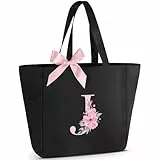 Vavabox Handtasche Damen A-Z Reißverschluss Schultertasche, Geschenke für Damen,Bräute und Brautjungfern, Arbeit,Reisen,Einkaufen,Schule (J, Schwarz)