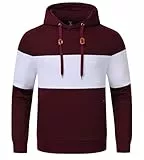 Huayuzh Hoodie Herren Oversize Kapuzenpullover für Herren Langarm Freizeit Jacquard Farbblock Sweatshirt mit Zip Taschen Claret Weiß L