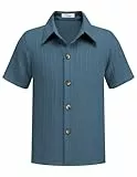 Arshiner Jungen Kurzarm Hemden Einfarbig Freizeithemd Kinder Button-down Kurzarmshirt Kragenhemd Sommer Casual Oberteil Top für Kinder Marineblau 140 7-8 Jahre