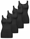 ALPIDEX Damen Tops 4er Set Basic Oberteil Einfarbig Frauen Unterhemd Stretch Untershirt Ärmellos Tank Top Baumwolle, Größe:M, Farbe:Black