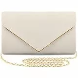 ERKOON Nude Clutch Für Hochzeit, Envelope Leder Abendtasche Tasche formelle Party-Handtasche Shoulder Purse with Detachable Strap für Wedding, Party, Cocktail, Abschlussball