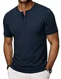Wayleb Henley T Shirt Herren aus Baumwolle Elasthan Kurzarm Sommer Shirt mit Knopfleiste Weich Elastisch Casual L