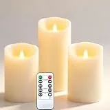 Da by 3 Stück Elfenbein Paraffin LED Kerzen, Realistische Schwingflamme, Batteriebetriebene Kerzen mit Fernbedienung, Sanfte Lichtabgabe, Wiederverwendbar für Wohn- und Festdekoration