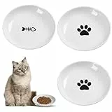 3 Stück Futternapf Katze, Keramik Katzennapf,Weiß - Futternapf Katzen Flach mit Rutschfestem Silikonring,Katzennapf für Haustierkatzen und Welpen