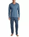 CALIDA Relax Imprint Pyjama, lang Herren, aus 100% Baumwolle, Hose mit stoffbezogenem Gummibund