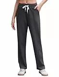 Crewhpo Jogginghose Damen Baumwolle Lang Sporthose Freizeithose Trainingshose mit Taschen Yogahose Geradem Bein Hose mit Kordelzug Relaxhose für Yoga Fitness Casual Dunkelgrau M