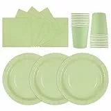 HiEnjoin 72 Stück Stück Partygeschirr Set,Salbeigrün Papiergeschirr Set,Geburtstag Party Geschirr Becher Serviette Pappteller für Babypartys, Geburtstag, Weihnachten Geburtstagsparty Deko-24 Gäste
