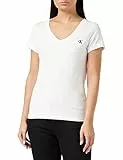 Calvin Klein Jeans Damen T-Shirt Kurzarm Ck Embroidery V-Ausschnitt, Weiß (Bright White), S