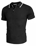 Poloshirt Herren Elegant Knit Polo Retro Shirts Golf Poloshirt mit Reißverschluss Schwarz XL