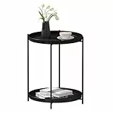 WOLTU Beistelltisch rund, Couchtisch mit Stauraum, 2 abnehmbare Tabletts, Wohnzimmertisch Nachttisch Sofatisch, Kleiner Tisch für Wohnzimmer Schlafzimmer, aus Metall, Schwarz, BTS17sz