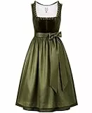 DIRNDLSTERN Damen Dirndlkleid Grün - Trachtenkleid Midi Smat Trachtenrock für Oktoberfest Volksfest Größe 36
