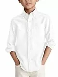 Haloumoning Jungen Langarm Hemden Baumwoll Casual Hemd Kinder Einfarbig Shirt Oberteil mit Brusttasche, Weiß, 12-14 Jahre