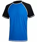 YuKaiChen Herren UV-Schutz Badeshirt Herren Schwimmshirt Schnelltrocknend Atmungsaktiv Sonnenschutz Shirt Rashguard Shirt mit UPF 50+ für Wassersport Größe XL Blau Schwarz