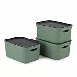 Jive Dekobox 3er-Set Aufbewahrungsbox 5l mit Deckel, Kunststoff (PP recycelt), grün/anthrazit, 3x5l (26.5 x 18.5 x 13.2 cm)
