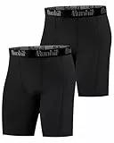 Runhit 1 oder 2 Pack Herren Kompressionsshorts - Base Layer Schnelltrocknende Laufshorts Fußball Unterziehhose Atmungsaktive Radlerhose Kompressionshose Kurz Schwarz*2 L