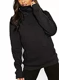 ELFIN Damen Hoodie Sweatshirt Langarm Kapuzenpullover Winter Pullover Hochkragen Sweatjacke Kapuzen Pullis, Schwarz, S