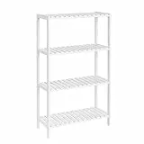 SONGMICS Badezimmerregal, Badregal, Küchenregal, Schuhregal mit 4 Ebenen, Standregal aus Bambus, 26 x 60 x 100 cm, für Bad, Wohnzimmer, Flur, Küche, wolkenweiß BCB034W01
