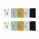 PAW - Geschenktüten 10 x 12 x 6,5cm - 10 Stück Kleine Geschenktaschen mit Stoffhenkeln | Mix aus 5 Uni-Farben | Elegante Taschen für Geburtstage, Hochzeiten, Babypartys, Partys und Geschenke