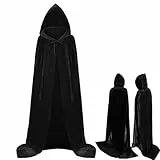 Generisch Halloween Umhang 150CM,Schwarzer Kapuzenumhang,Umhang Kostüm Cape Satin Herren Damen,Teufel Vampir Umhang mit Kapuze Erwachsene,Unisex Mantel für Halloween Karneval Cosplay Kostüm