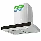 COMFEE' CHW 7.6M77A3 A+++ Dunstabzugshaube 60cm Umluft/Abluft, 650m³/h Luftstrom, 4 Geschwindigkeiten, Berührungssteuerung & Gestensteuerung, Wandhaube mit Aktivkohlefilter, Silber