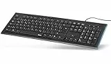 Hama Tastatur mit Leuchtstreifen „Anzano“ (deutsches QWERTZ Tastenlayout, flache Tasten, 8 Media-Tasten, 1,4 m Kabel, Ziffernblock, für Windows PCs) Computer-Tastatur, Keyboard schwarz