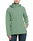 Outdoor Ventures Damen Softshelljacke Kurze Gefütterte Funktionsjacke Wasserdichte Übergangsjacke mit Abnehmbarer Kapuze Regenjacke Outdoor Regenmantel Softshellmantel für Wandern Lotusgrün 2XL