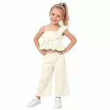 XINYUNZU Bekleidungssets für Mädchen Sommer Outfit 2-Teiliges Set Cami Top mit Rüschen + Leichte Sommerhose Freizeitanzug Kinderkleidung Mode Mädchenbekleidung Kinder Beige 4-5 Jahre