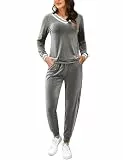 Totatuit Schlafanzug Damen Lang Zweiteiler Samt Pyjama Set Loungewear Freizeitanzug Herbst Winter Jogginganzug Hausanzug Warm Velour Langarm Oberteile mit Hose