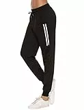 Sykooria Damen Jogginghose Sporthose Lang Yoga Hosen Freizeithose Laufhosen Baumwolle High Waist Trainingshose für Frauen mit Streifen-Streifen B-schwarz-XL