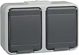Schneider Electric Elso Schuko-Steckdose mit Klappdeckel, 2-fach, AquaTop, Steckklemme, waagerecht, Aufputz, IP44, 16A, licht/basaltgrau, Artikelnummer 445409