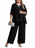 Hanna Nikole Damen-Reiseanzug in Übergröße leicht 2025 Sommer neu einfarbig elegant 3-teiliges Set Oberteil, Strickjacke, Freizeithose Schwarz 50