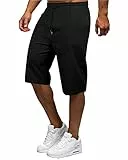 YAOBAOLE Leinen-Shorts 3/4 Länge Kurze Hosen Herren Sommer Freizeithose Comfort Fit Schwarz XL