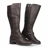 Hawkwell Damen-Reitstiefel mit breiter Wade und doppeltem Reißverschluss, Braun Synthetik EU 40