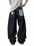 Zewool Herren Baggy Jeans Cartoon-Aufdruck Hip Hop Y2K Weite Beinform Denim-Hosen Stickerei Skater Streetwear 2000er Jinco Extra Übergroße Relaxed Extreme Skateboard,A15 Schwarz,M
