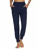 MOVE BEYOND Butterweiche Jogginghose Damen Yogahose Hoher Bund Sporthose Lang Trainingshose mit 4 Taschen, Blau, S