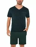 Litherday Schlafanzug Herren Kurz Baumwolle Shorty Pyjamas Set Sommer V-Ausschnitt T-Shirt und Shorty Schlafanzughose Zweiteiliger Nachtwäsche Set für Männer