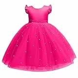 XINYUNZU Prinzessin Kleid Mädchen Fliegenden Ärmeln Tüllkleid A-Linie Abendkleid Kleider Hochzeit Festlich Dress Girl Sommerkleid Blumenmädchenkleider Kinderkleider Pink 5 Jahre