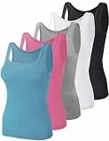 BQTQ 5 Stück Unterhemd Damen Tank Top mit Quadratischem Ausschnitt, Elastische Tank Tops Camisole Crop Top Stretch Untershirt Ärmellos, Schwarz, Weiß, Grau, Blau, Rosarot, M