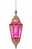 Orientalisches Windlicht hängend Laterne Glas Lalita Pink 41 cm groß | Orientalische Teelichthalter Hängewindlicht mit Henkel orientalisch | Marokkanische Windlichter als Hängewindlichter