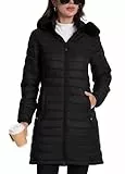 ATLASLAVA Damen Winterjacke Lang Wintermantel Steppjacke Übergangsjacke Daunenjacke Wasserdicht Warm Leichte Kapuze Frauen Winter Mantel Outdoor Schwarz M
