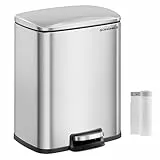 SONGMICS Mülleimer Küche, 20 Liter Abfalleimer mit Pedal, Tretmülleimer, Softclose, Offenhaltefunktion, mit Inneneimer, mit 15 Müllbeuteln, metallisches Silber LTB543E01, silbern