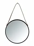 WENKO Wandspiegel Borrone rund, Spiegel mit schwarzem Metall-Rahmen und Aufhänge-Gurt, Dekospiegel im Vintage Design, Glas/Metall, Ø 30 cm, Schwarz