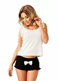 Kalimo Damen Anafi Zweiteiliger Set Pyjama | Farbe: Ecru | Größe: XL | Viskose, Elasthan | Taillierter Nachthemd Negligee | Riemen mit Rüschen | Schlafanzug | Nachthemd Nachtwäsche | T-Shirt Shorts