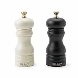 Bill.F Salz- und Pfeffermühlenset, Holzpfeffermühle 2er-Set manuelle Salz- und Pfefferstreuer Mühle nachfüllbar 13,5 cm mit einstellbarem Keramikmahlwerk (2er-Set Schwarz und Creme)