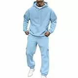 Generisch Jogginganzug Herren Trainingsanzug Sport Hoodie Und Jogginghose Set Sportanzug 2 Teiliges Jogging Anzug Tracksuit Atmungsaktiv Fitness Kleidung Männer Laufanzug Freizeitanzug Hellblau L