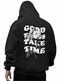Tomwell Kapuzenpullover Herren Winter Oversized y2k Hoodie mit Backprint Classic Hoody Pullover Casual Streetwear A Schwarz XXL