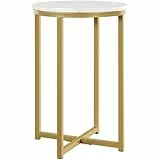 Yaheetech Beistelltisch rund, Couchtisch mit Marmorimitat-Tischplatte, Nachttisch, Sofatisch, Metallgestell senf Gold, 40,5 x 40,5 x 61 cm